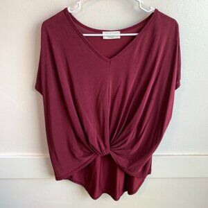 Lavender Field Burgundy Tie Front Short Sleeve Blouse